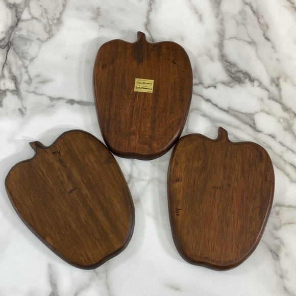 Vintage Gail Craft Quality Woodenware Matoawood Snack Set Of 3 Apple Shape Tray - Picture 2 of 7